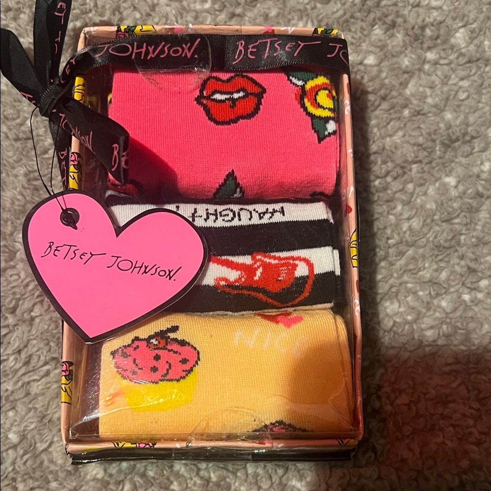 Betsey Johnson Pink, Black & Yellow Novelty Socks Gift Set